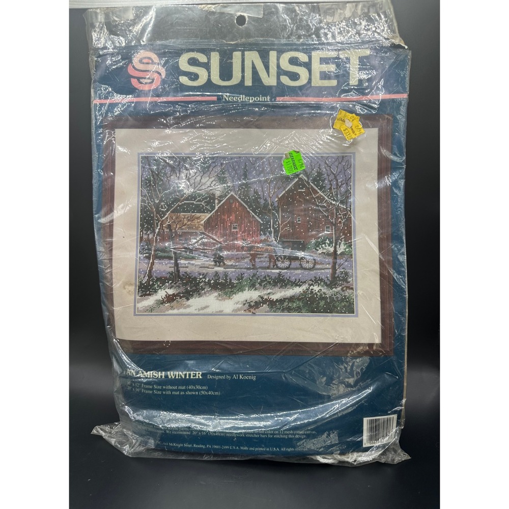 Sunset Needlepoint Kit An Amish Winter Al Koenig 1994 Dimensions 16x12 Vintage